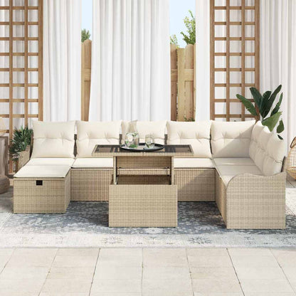 Set Divano da Giardino con cuscino 9 pcs Beige Poly Rattan
