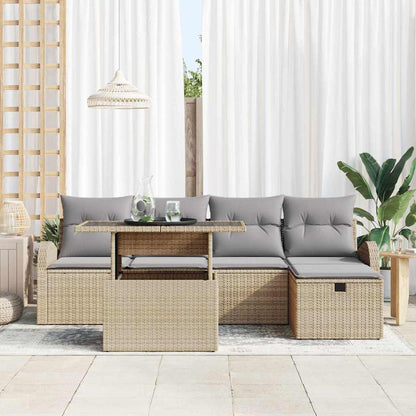 Set Divano da Giardino con cuscino 6 pcs Beige Poly Rattan