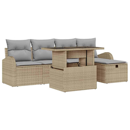 Set Divano da Giardino con cuscino 6 pcs Beige Poly Rattan