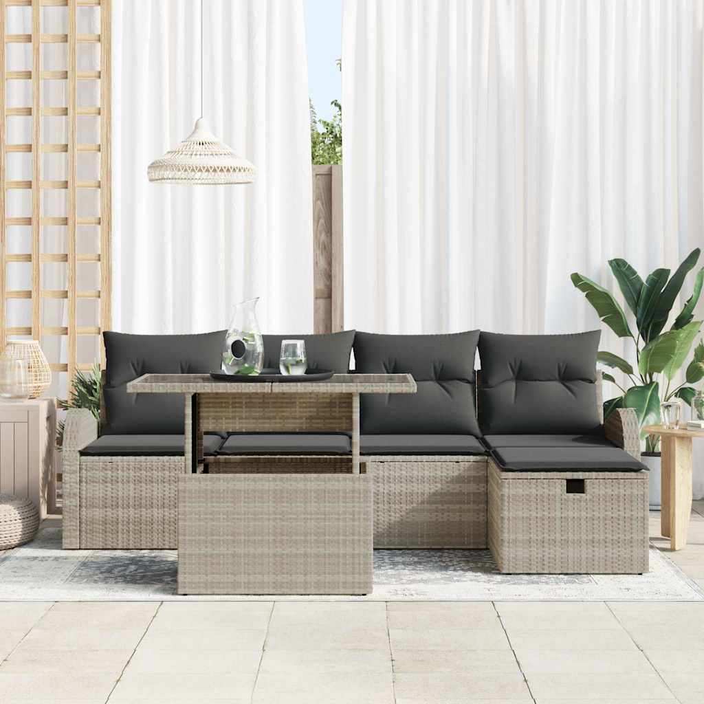 Set Divano da Giardino 6 pcs Grigio chiaro Poly Rattan - homemem39