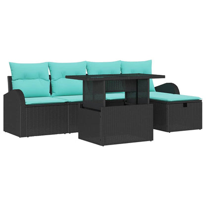 Set Divano da Giardino con cuscino 6 pcs Nero Poly Rattan | homemem39