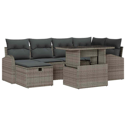 Set Divano da Giardino con cuscino 7 pcs Grigio Poly Rattan