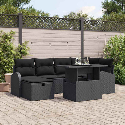 Set Divano da Giardino con cuscino 7 pcs Nero Poly Rattan | homemem39
