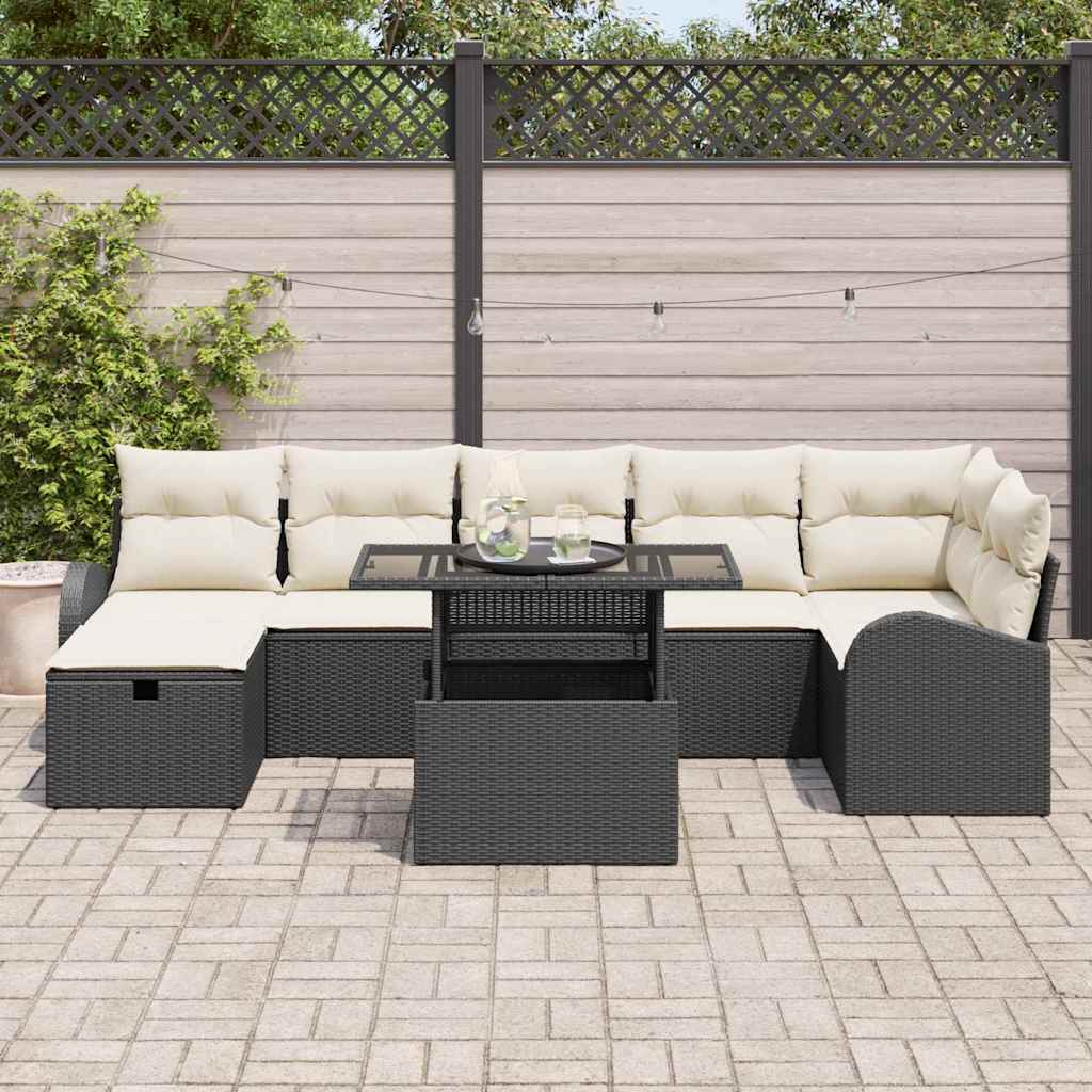 Set Divano da Giardino con cuscino 8 pcs Nero Poly Rattan - homemem39