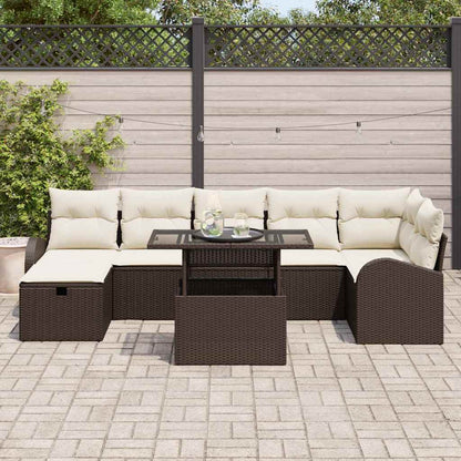 Set Divano da Giardino con cuscino 8 pcs Marrone Poly Rattan