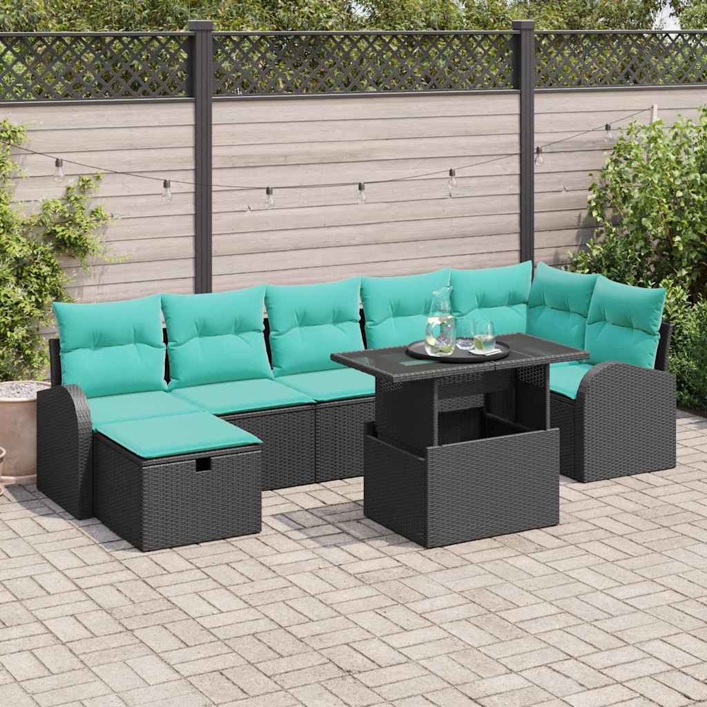Set Divano da Giardino con cuscino 8 pcs Nero Poly Rattan | homemem39