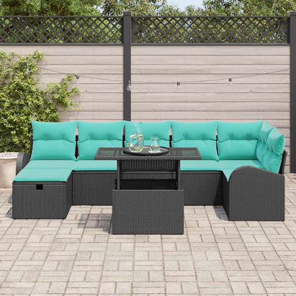 Set Divano da Giardino con cuscino 8 pcs Nero Poly Rattan | homemem39