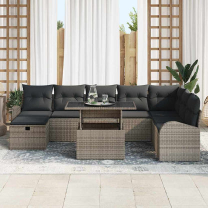 Set Divano da Giardino 9 pz Grigio polyrattan