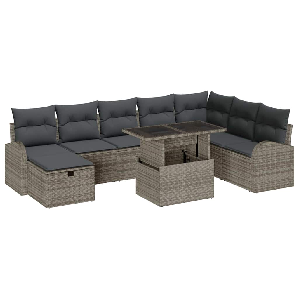 Set Divano da Giardino 9 pz Grigio polyrattan
