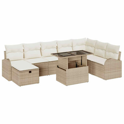 Set Divano da Giardino con cuscino 9 pcs Beige Poly Rattan - homemem39