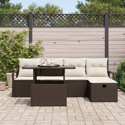 Set Divano da Giardino con cuscino 6 pcs Marrone Poly Rattan