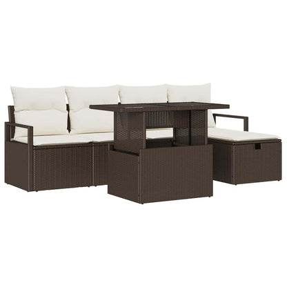 Set Divano da Giardino con cuscino 6 pcs Marrone Poly Rattan