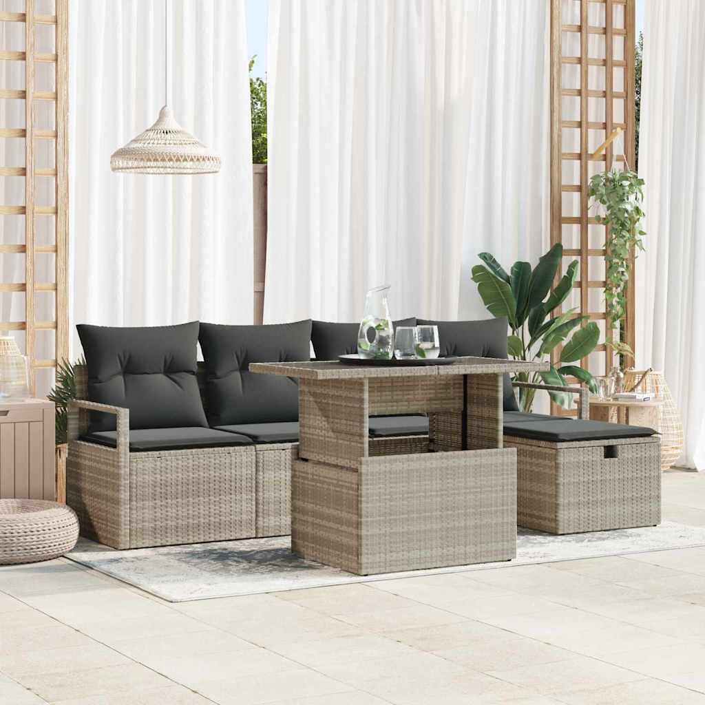Set Divano da Giardino 6 pcs Grigio chiaro Poly Rattan - homemem39