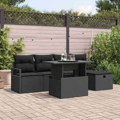 Set Divano da Giardino con cuscino 6 pcs Nero Poly Rattan | homemem39
