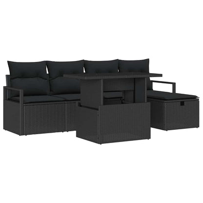 Set Divano da Giardino con cuscino 6 pcs Nero Poly Rattan | homemem39