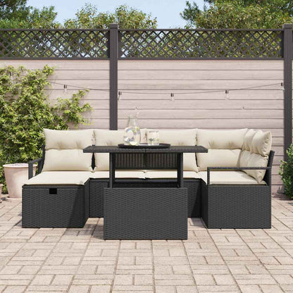 Set Divano da Giardino con cuscino 7 pcs Nero Poly Rattan