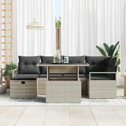 Set Divano da Giardino 7 pcs Grigio chiaro Poly Rattan