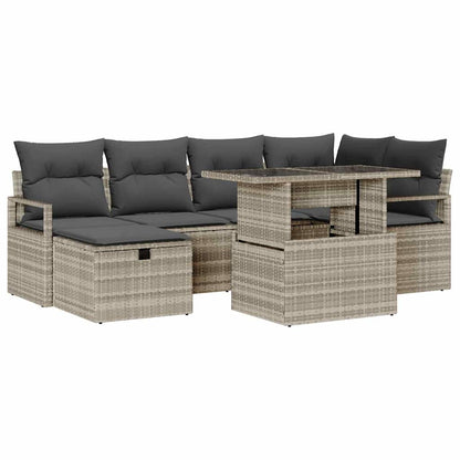 Set Divano da Giardino 7 pcs Grigio chiaro Poly Rattan