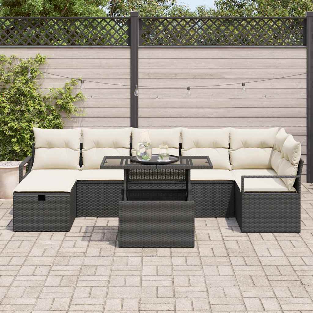 Set Divano da Giardino con cuscino 8 pcs Nero Poly Rattan - homemem39