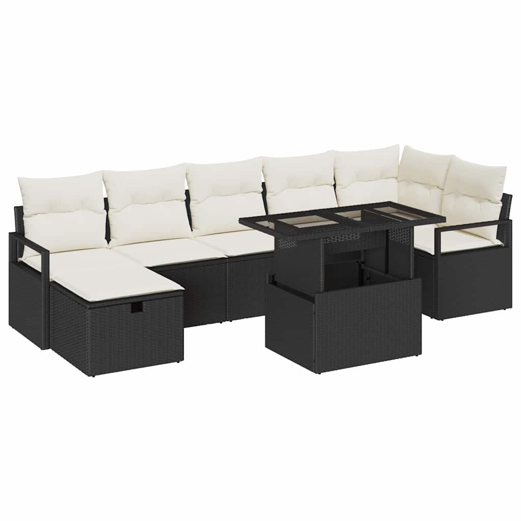 Set Divano da Giardino con cuscino 8 pcs Nero Poly Rattan - homemem39