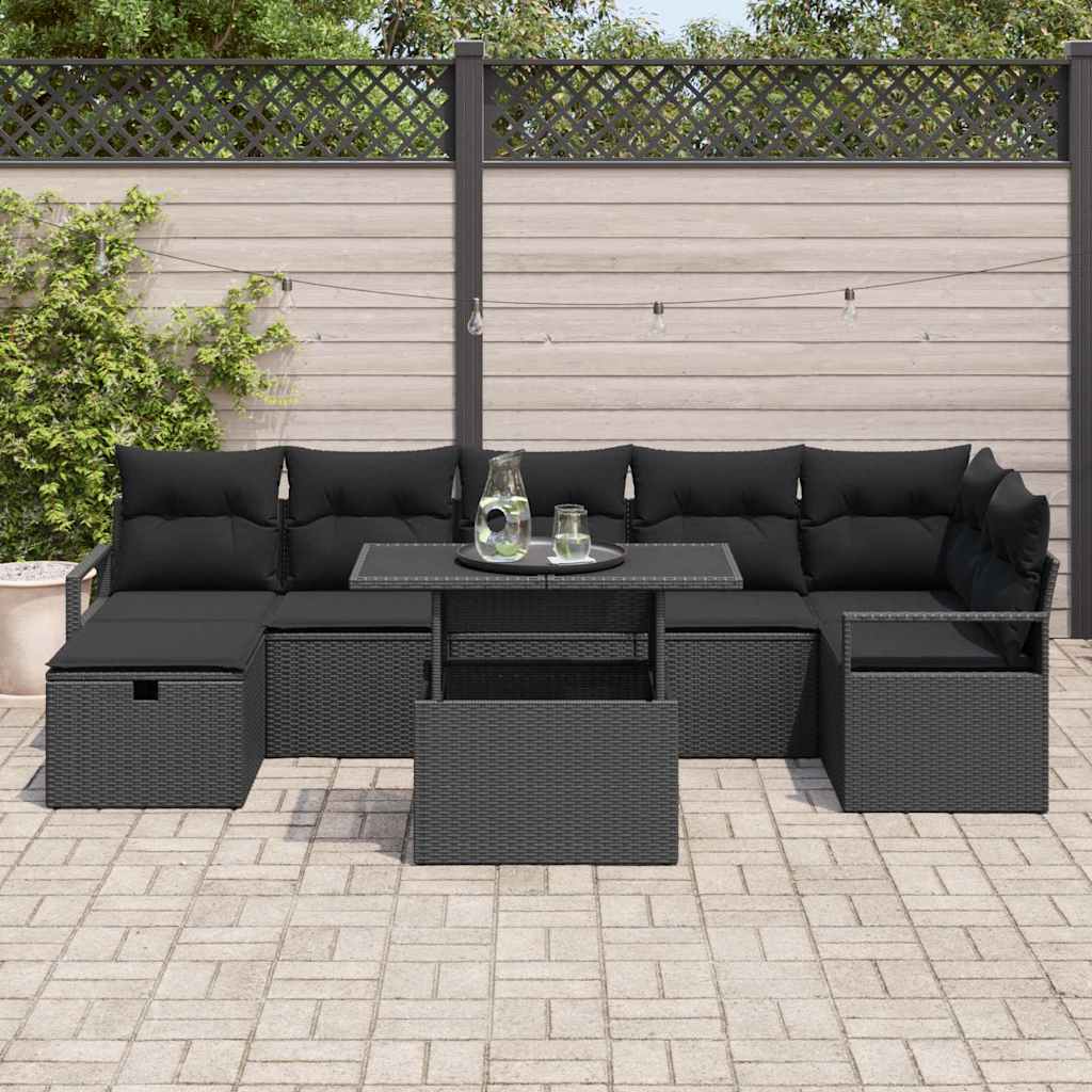Set Divano da Giardino 8 pz Nero polyrattan