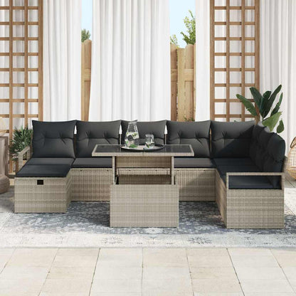 Set Divano da Giardino 9 pcs Grigio chiaro Poly Rattan