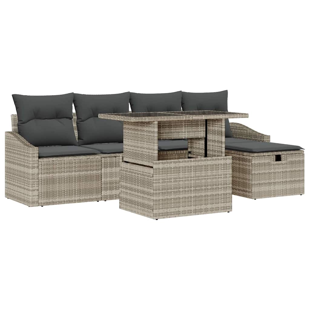 Set Divano da Giardino 6 pcs Grigio chiaro polyrattan - homemem39
