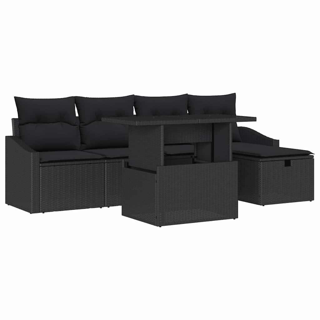 Set Divano da Giardino con cuscino 6 pcs Nero polyrattan | homemem39