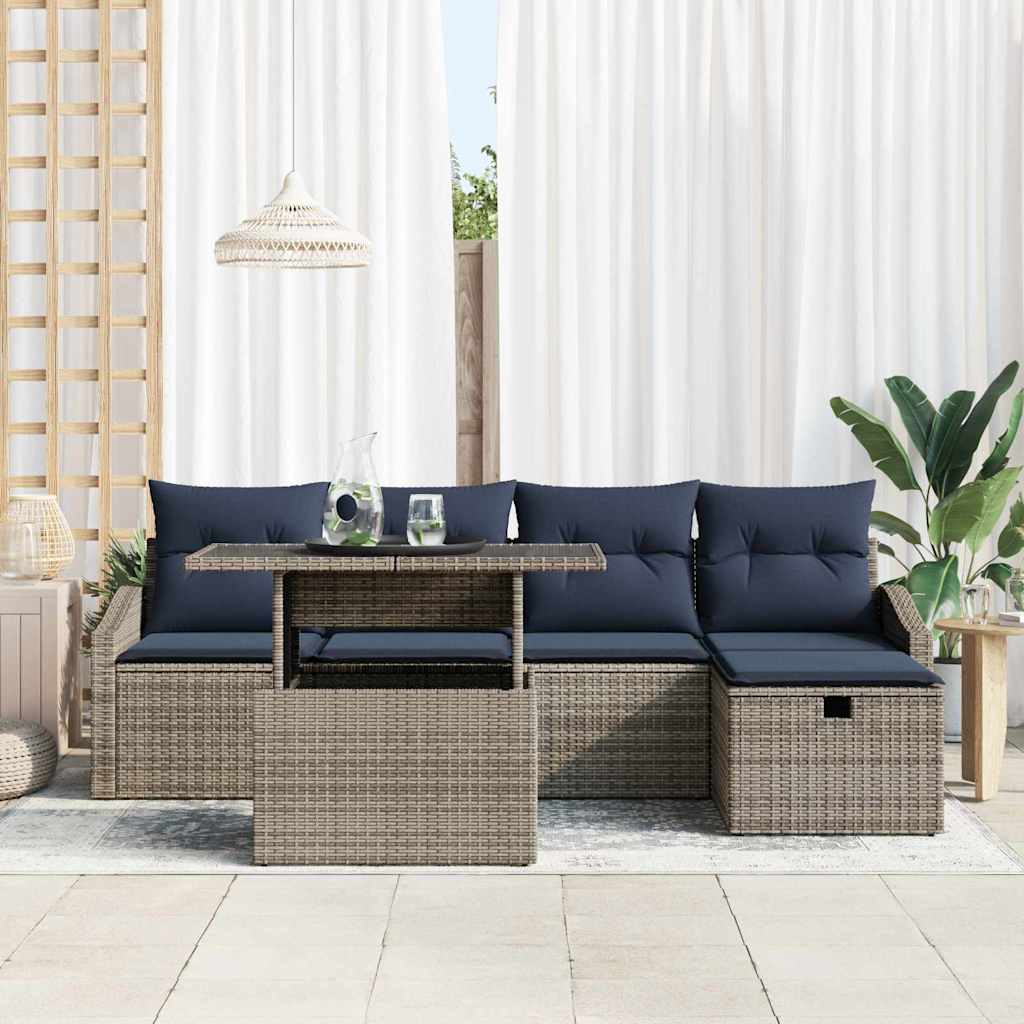 Set Divano da Giardino con cuscino 6 pcs Grigio polyrattan | homemem39