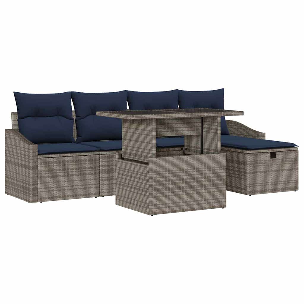 Set Divano da Giardino con cuscino 6 pcs Grigio polyrattan | homemem39