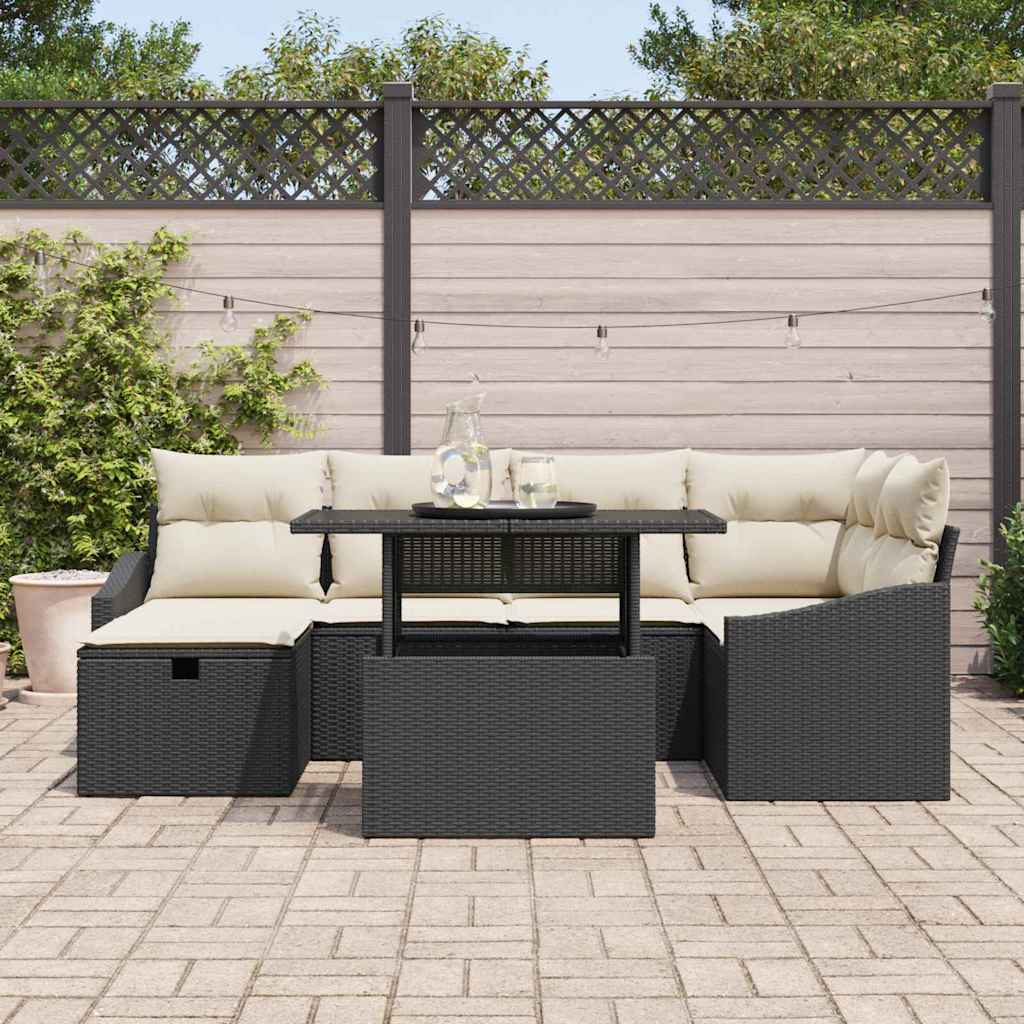 Set Divano da Giardino 7 pcs Nero polyrattan - homemem39