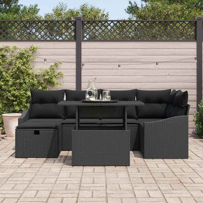 Set Divano da Giardino con cuscino 7 pcs Nero polyrattan | homemem39