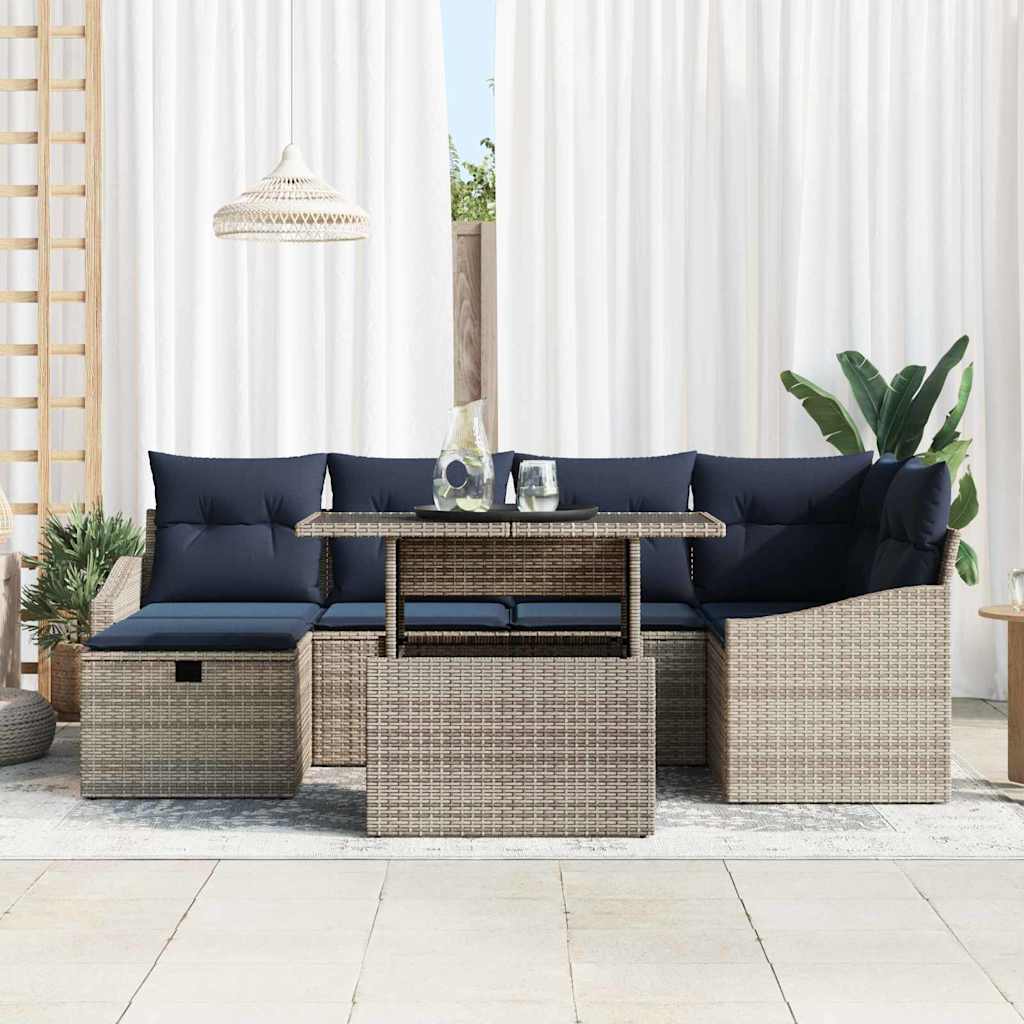 Set Divano da Giardino 7 pcs Grigio polyrattan | homemem39