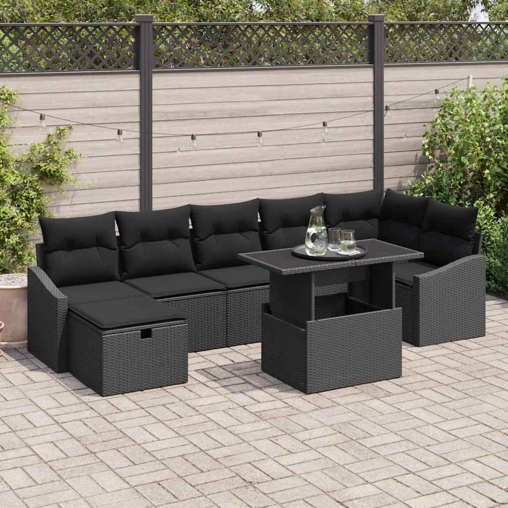 Set Divano da Giardino 8 pcs Nero polyrattan | homemem39