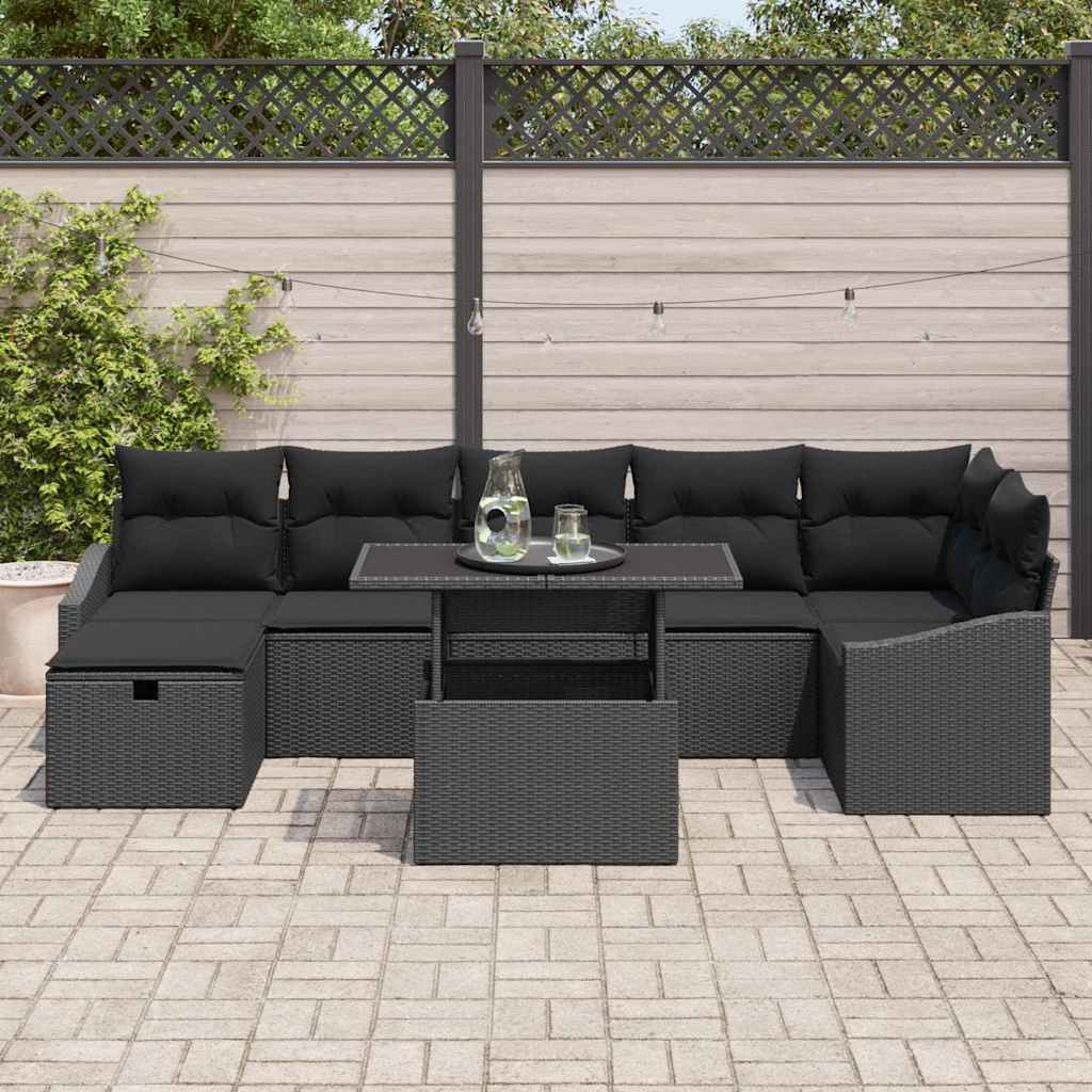 Set Divano da Giardino 8 pcs Nero polyrattan | homemem39