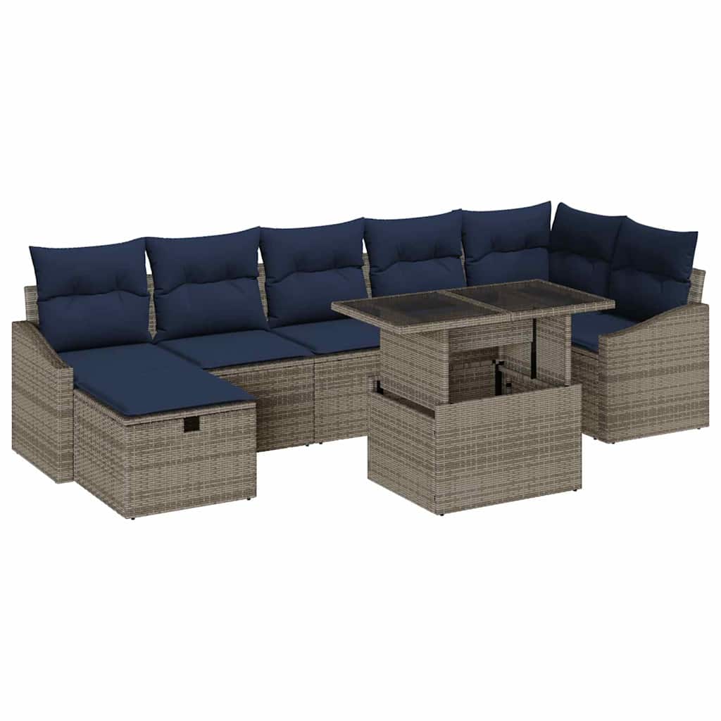 Set Divano da Giardino con cuscino 8 pcs Grigio polyrattan