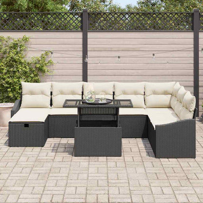 Set Divano da Giardino 9 pcs Nero polyrattan - homemem39