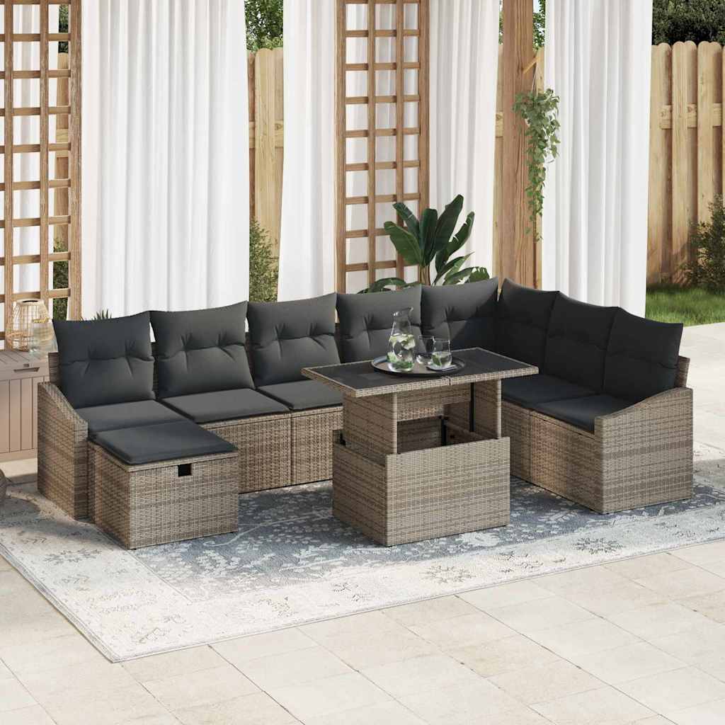 Set Divano da Giardino 9 pz Grigio polyrattan | homemem39