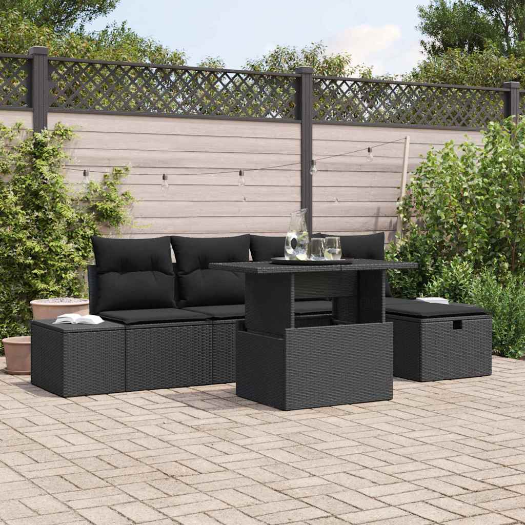 Set Divano da Giardino 6 pcs Nero polyrattan | homemem39