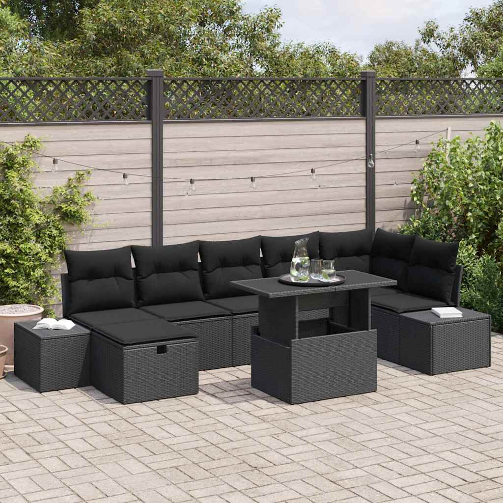 Set Divano da Giardino 8 pcs Nero polyrattan | homemem39