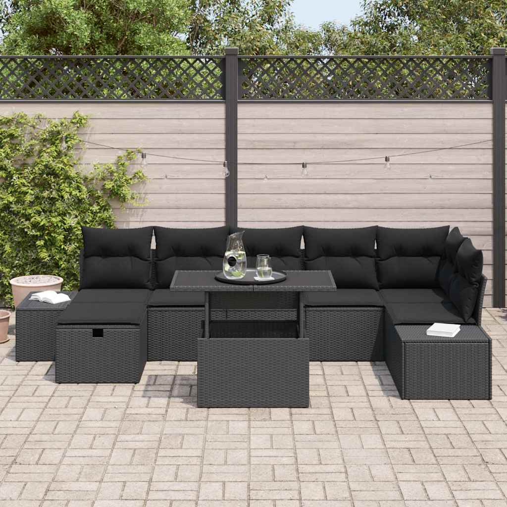 Set Divano da Giardino 8 pcs Nero polyrattan | homemem39