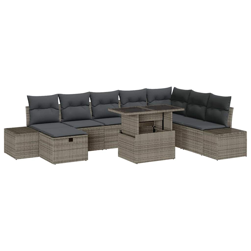 Set Divano da Giardino 9 pz Grigio polyrattan | homemem39