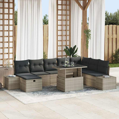Set Divano da Giardino 9 pcs Grigio chiaro polyrattan - homemem39