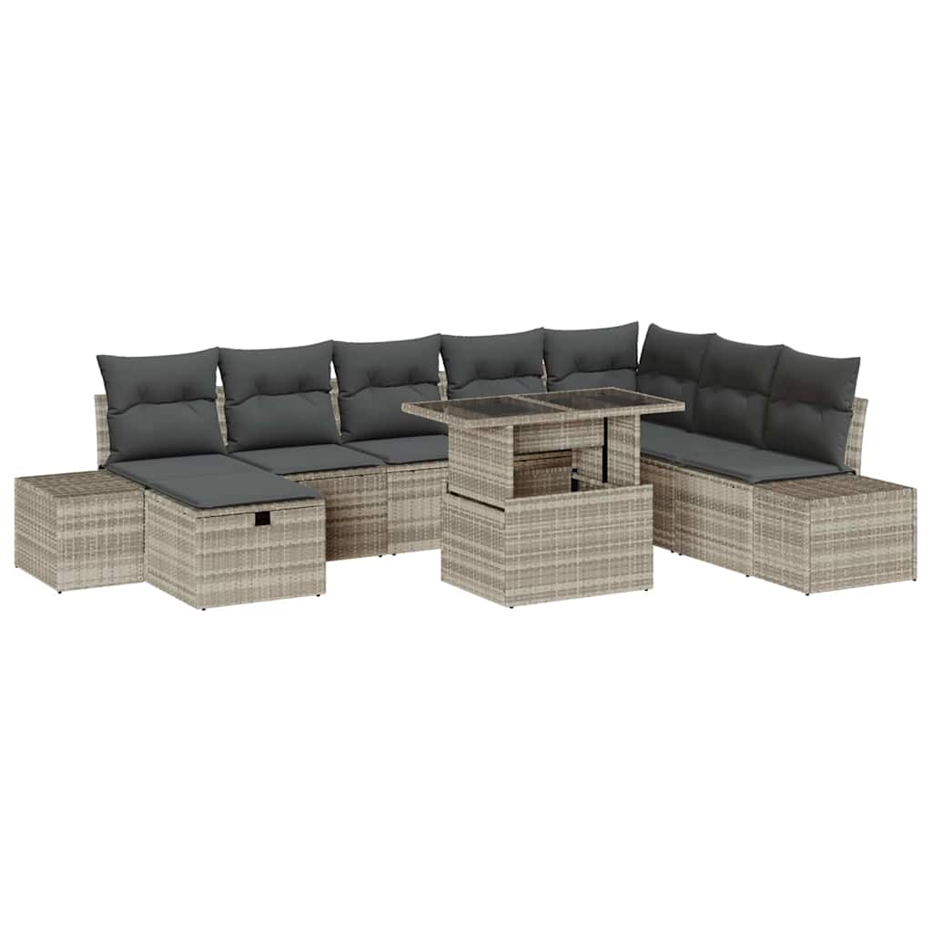 Set Divano da Giardino 9 pcs Grigio chiaro polyrattan - homemem39