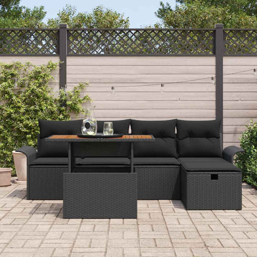Set Divano da Giardino 6 pcs Nero polyrattan | homemem39
