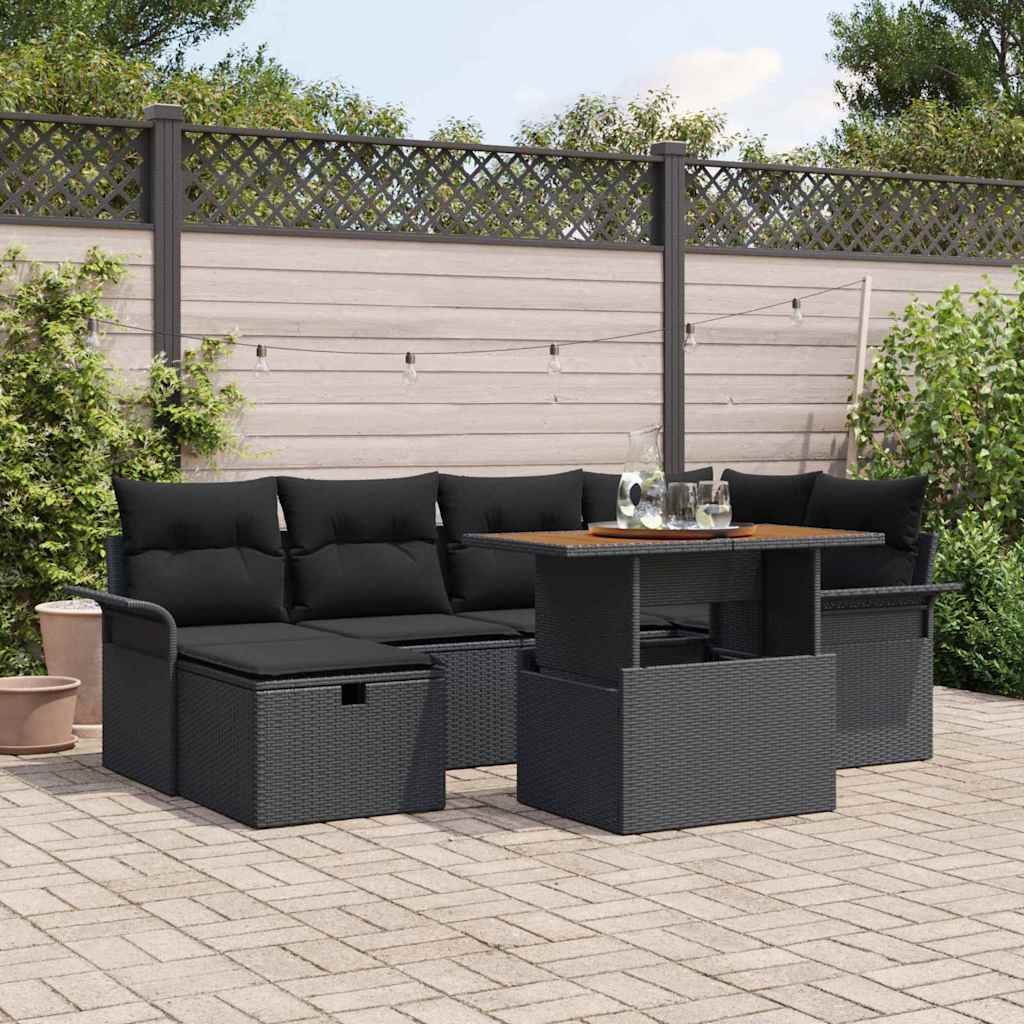 Set Divano da Giardino 7 pcs Nero polyrattan | homemem39