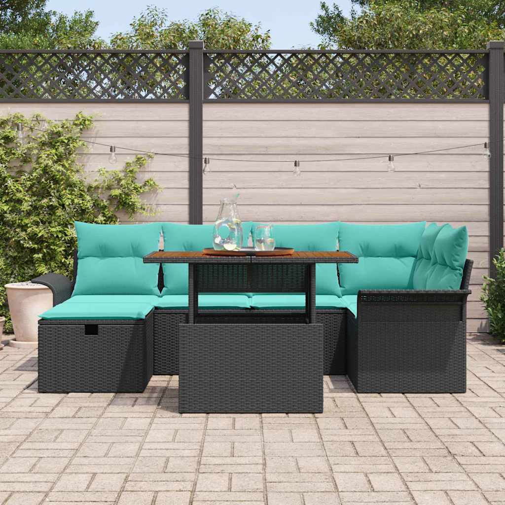 Set Divano da Giardino 7 pcs Nero polyrattan | homemem39