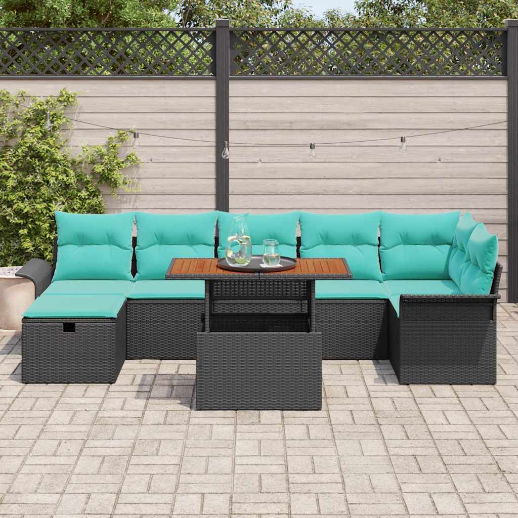 Set Divano da Giardino 8 pcs Nero polyrattan | homemem39