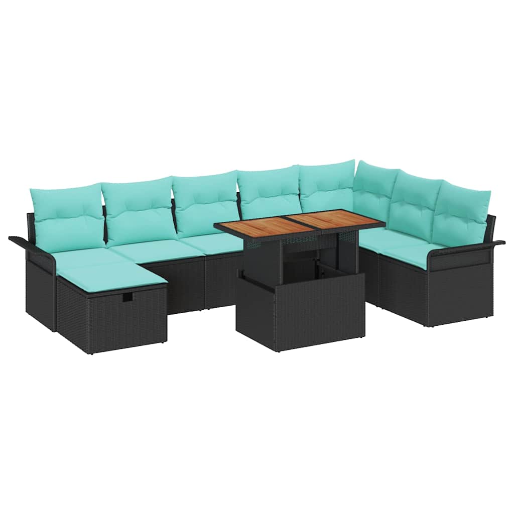 Set Divano da Giardino 9 pcs Nero polyrattan | homemem39
