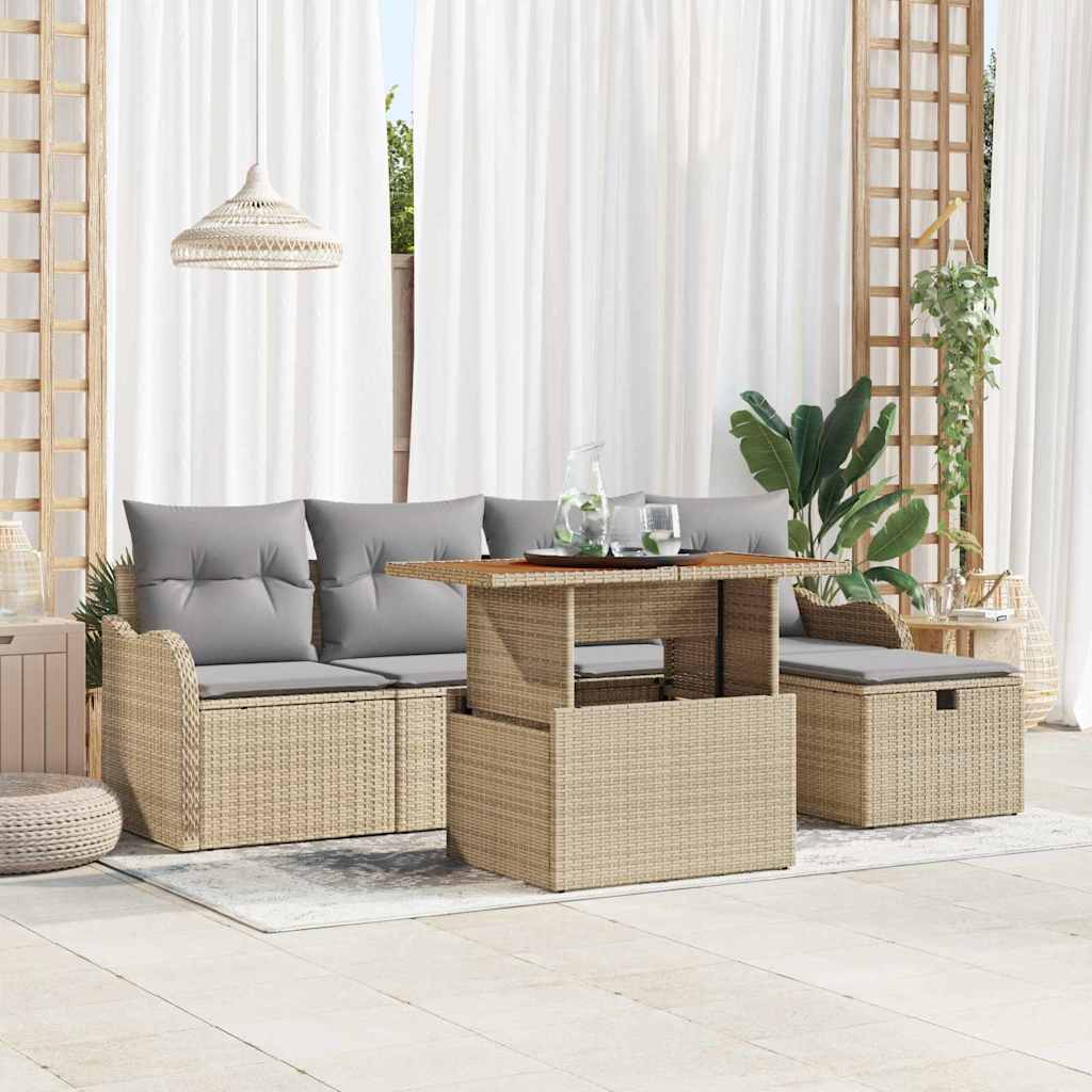 Set Divano da Giardino 6 pcs Beige polyrattan - homemem39